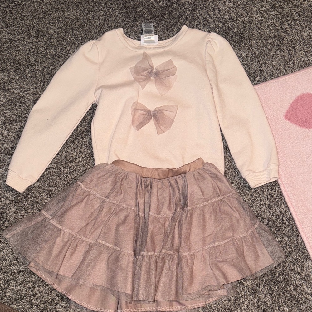 Cream and Pink Bow Dress Set